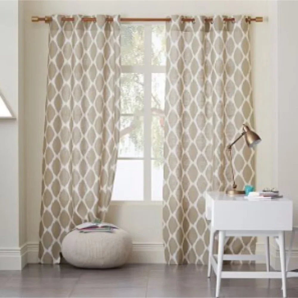 West Elm Ikat Ogee Linen Curtains, Set of 2 panels, 48